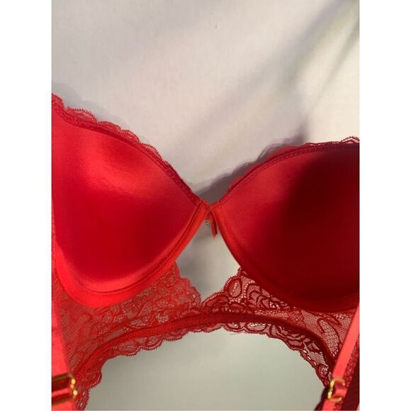 DAISY FUENTES BRA PUSH UP UNDERWIRE SEXY RED LACE CORSET ADJ STRAPS SZ 36B - Picture 9 of 13